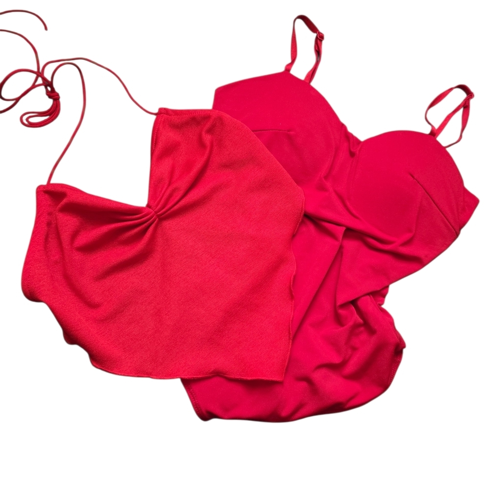 Vibrant Backless, Body Suit Red Strappy Tops Set